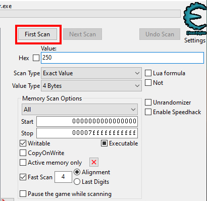Screenshot of the scan panel